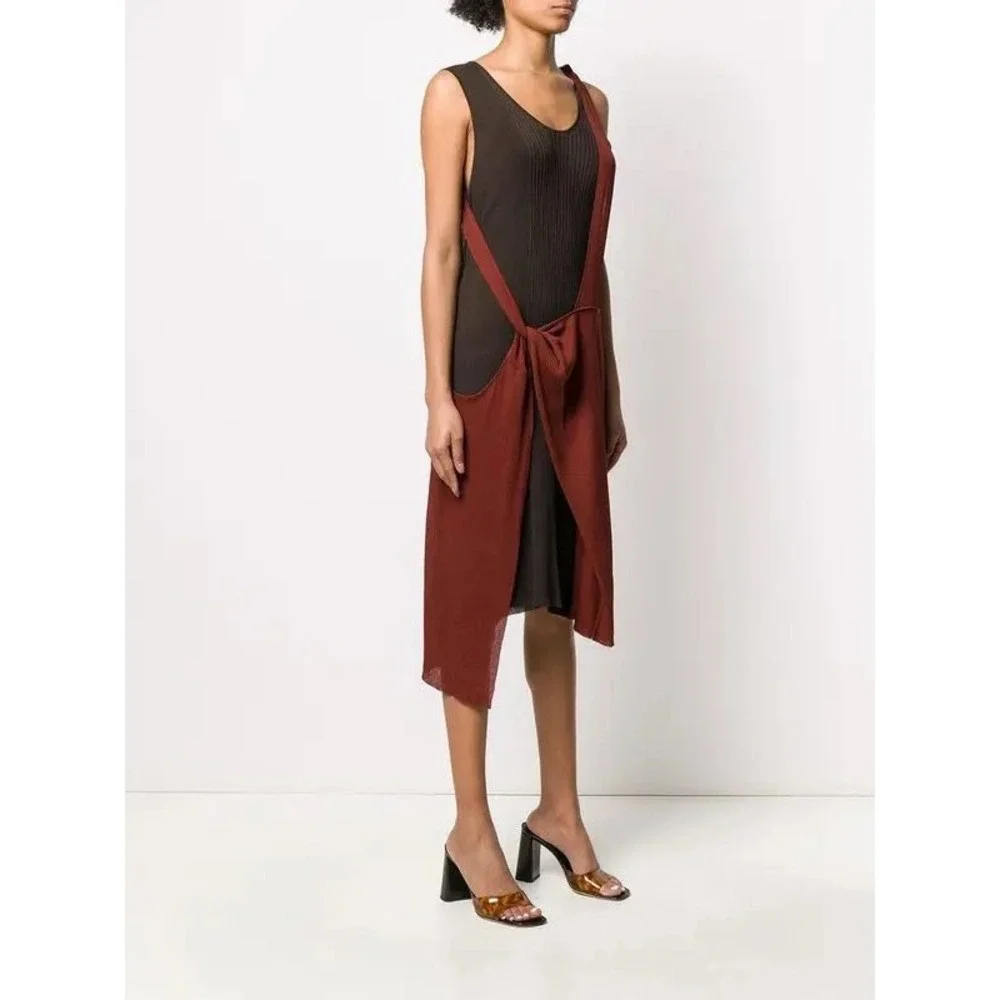 NWT Bottega Veneta SS2020 Runway Layered Fine Knit Dress IT38 Brown Rust Silk